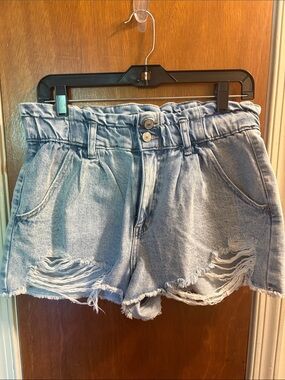 Light Blue Distressed Denim Shorts